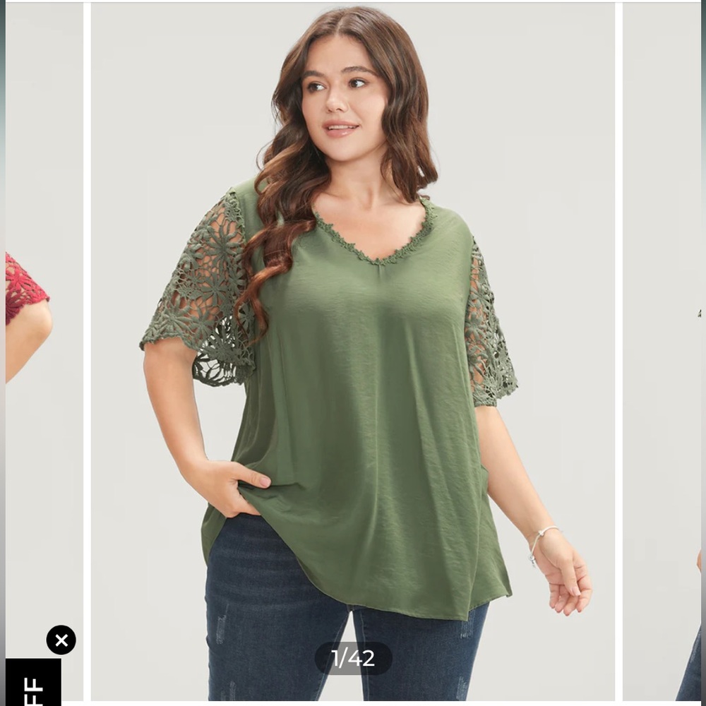 BloomChic Plain V Neck Floral Patchwork Blouse